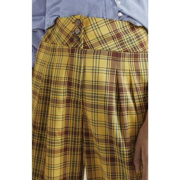 NEW Anthropologie Yellow Wide-Leg Plaid Pants - Size Medium - Picture 4 of 6
